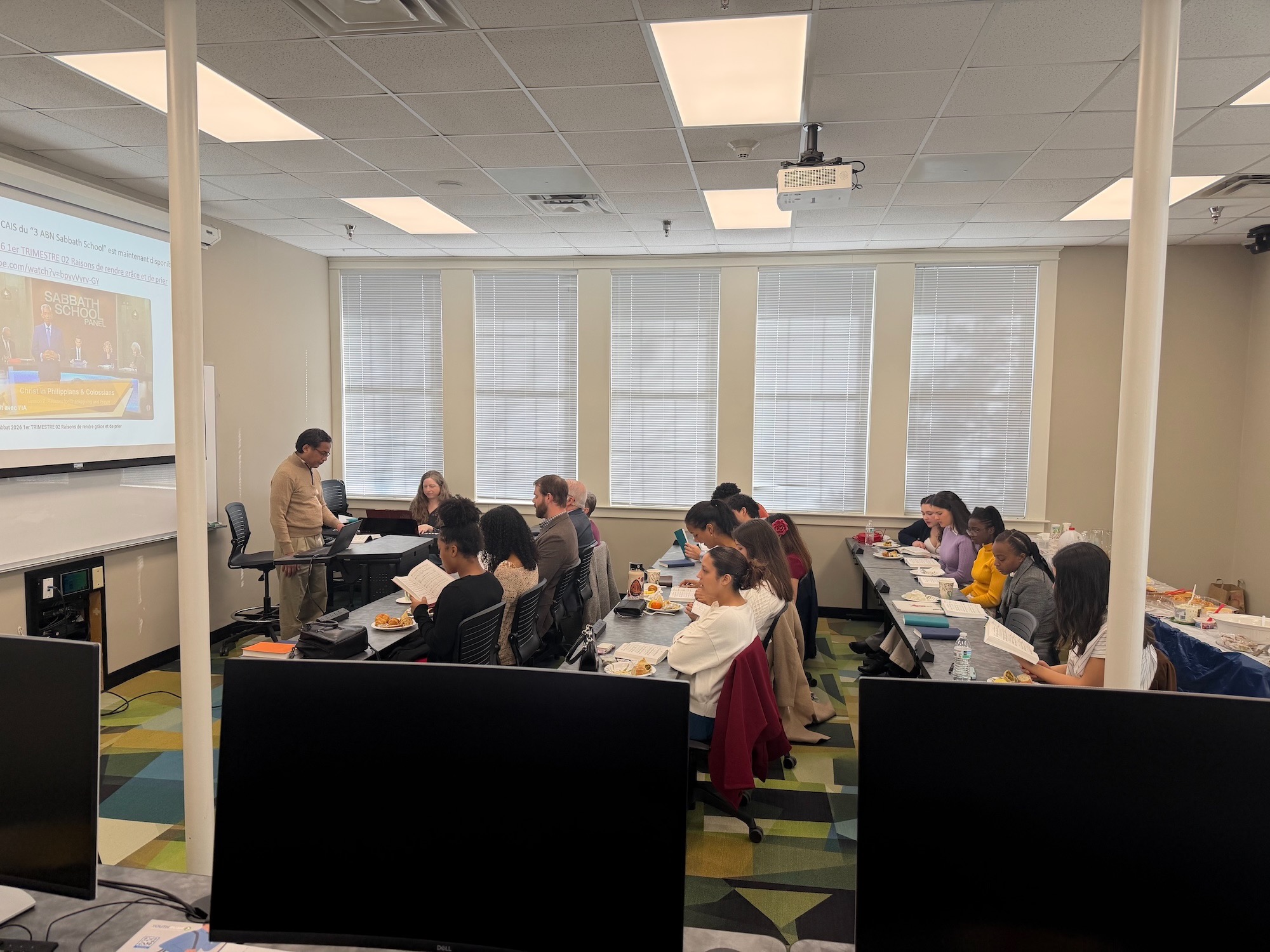 Listening to the good speaker.