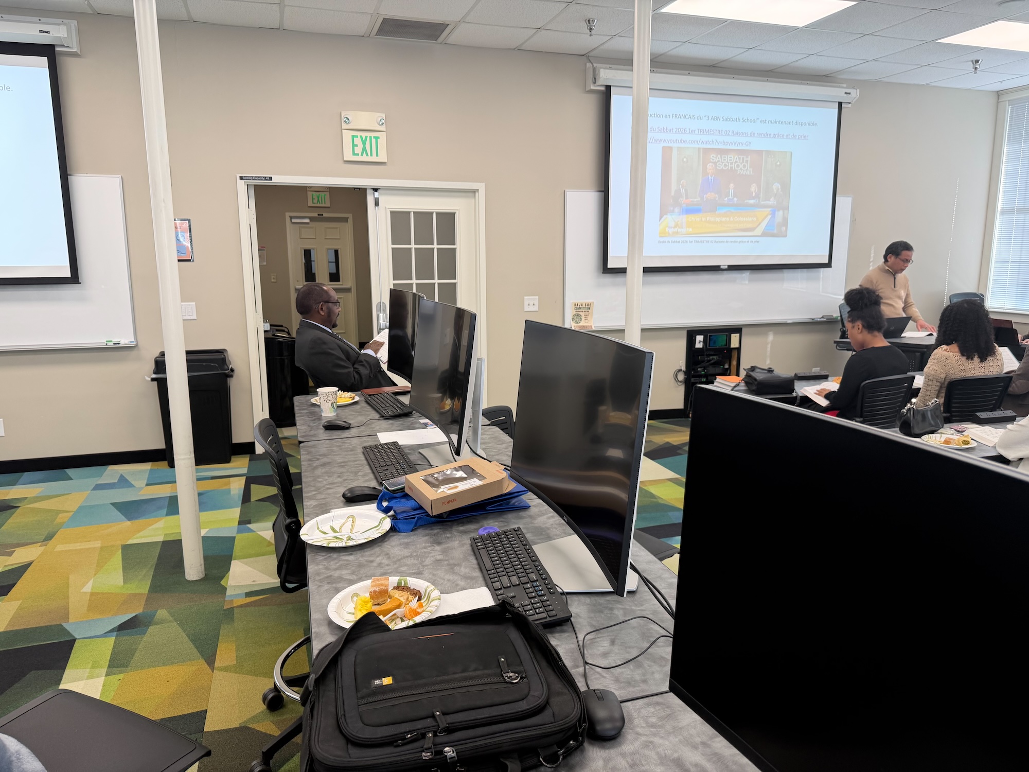 Listening to the good speaker.