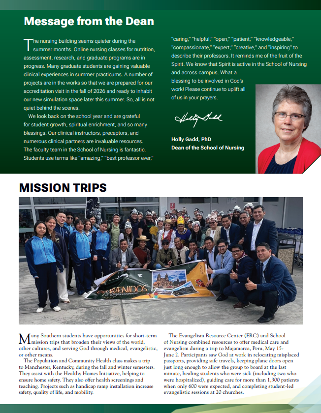 Page 3 of the Summer 2025 Newsletter: Message from the Dean and Mission Trips