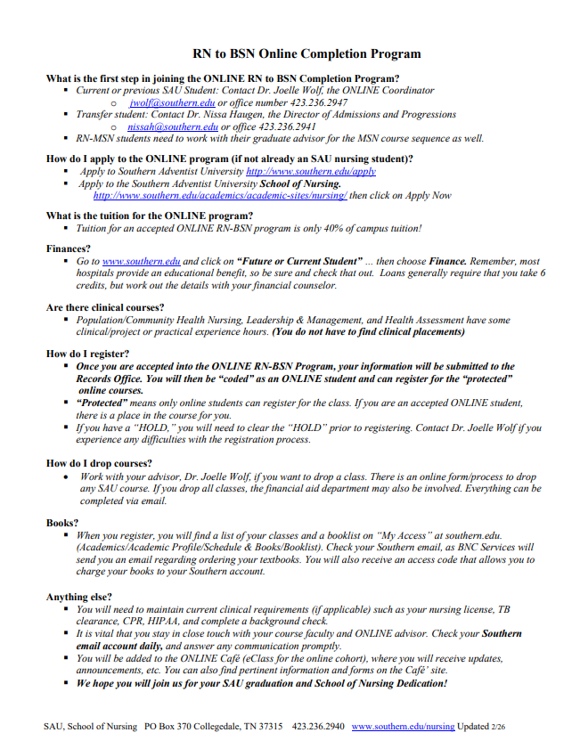 Online Summer 2026 RN-BSN Course Sequence, page 2