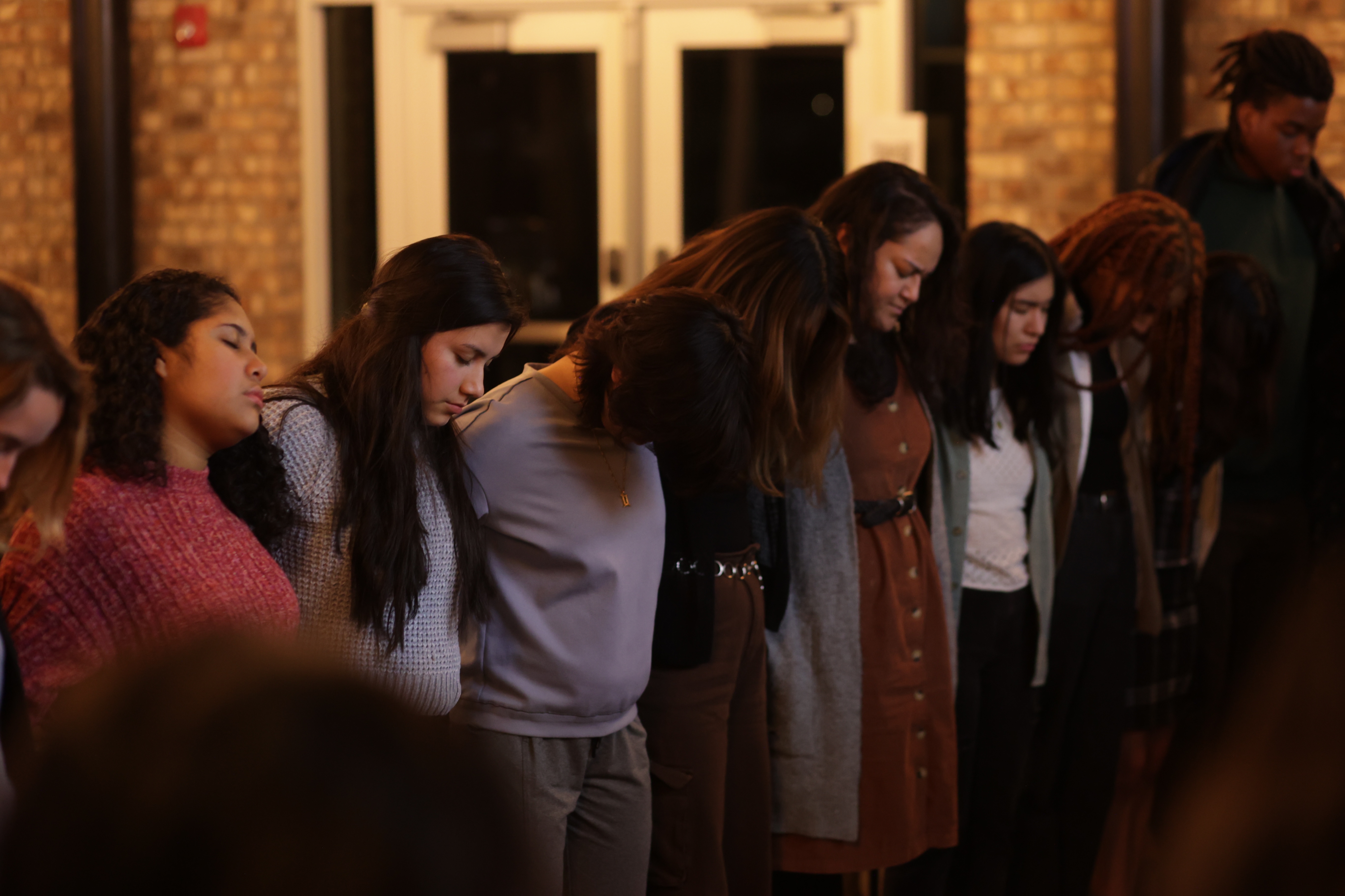 A group of people praying