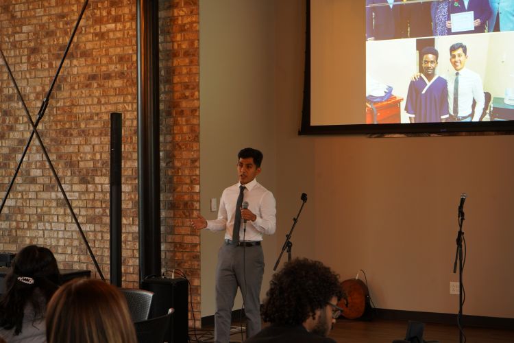 Student sharing his testimony