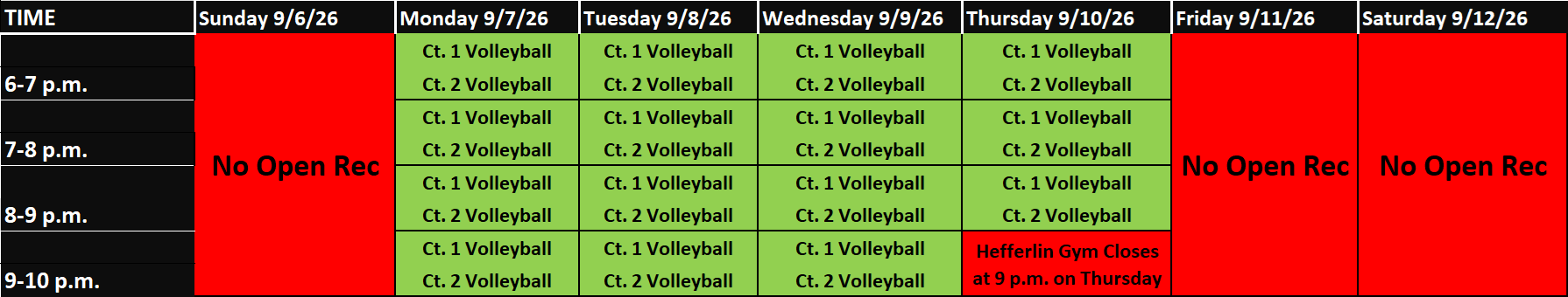 Hefferlin Gym weekly schedule
