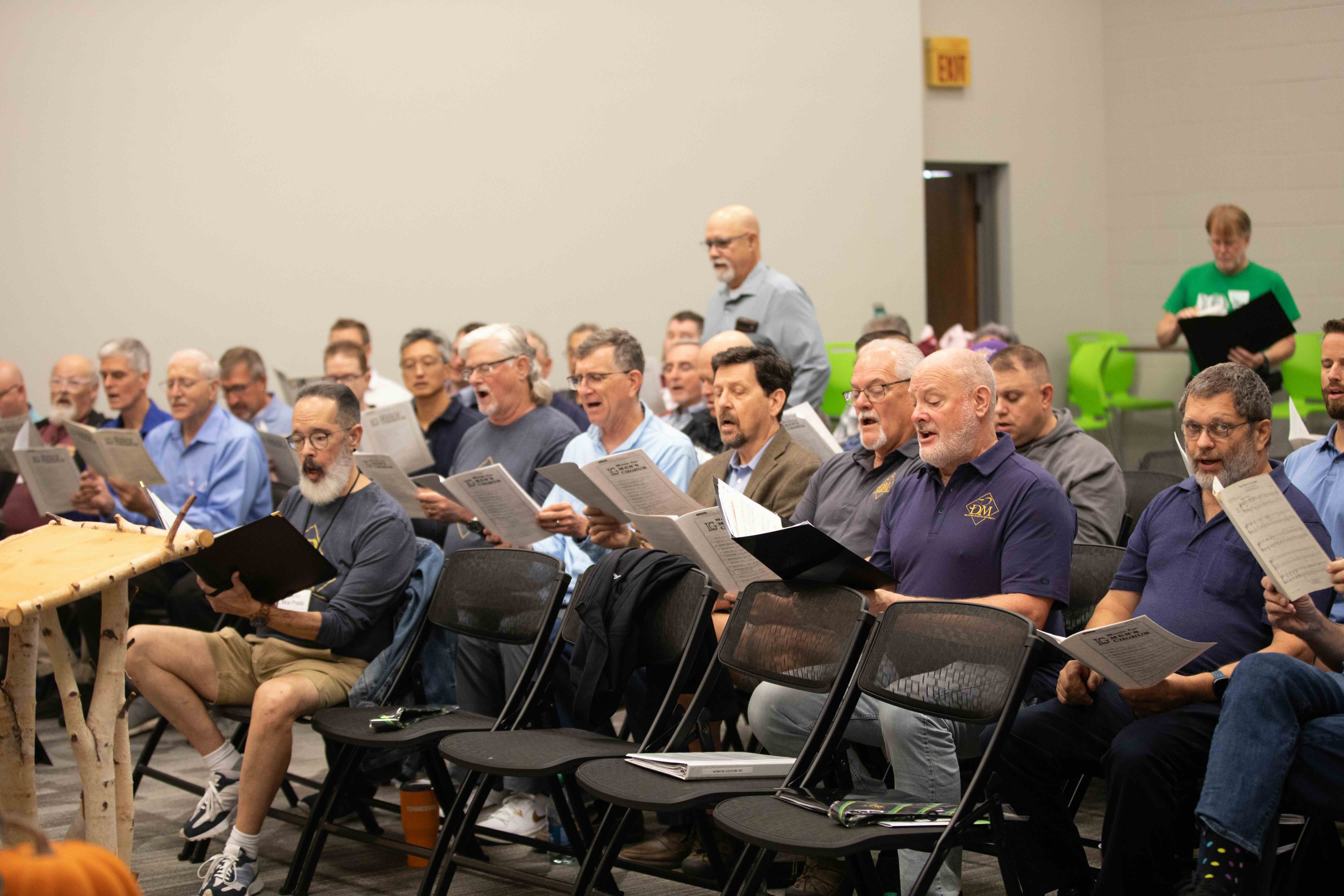 Homecoming Weekend Photo of the male Die Meistersinger chorus practicing