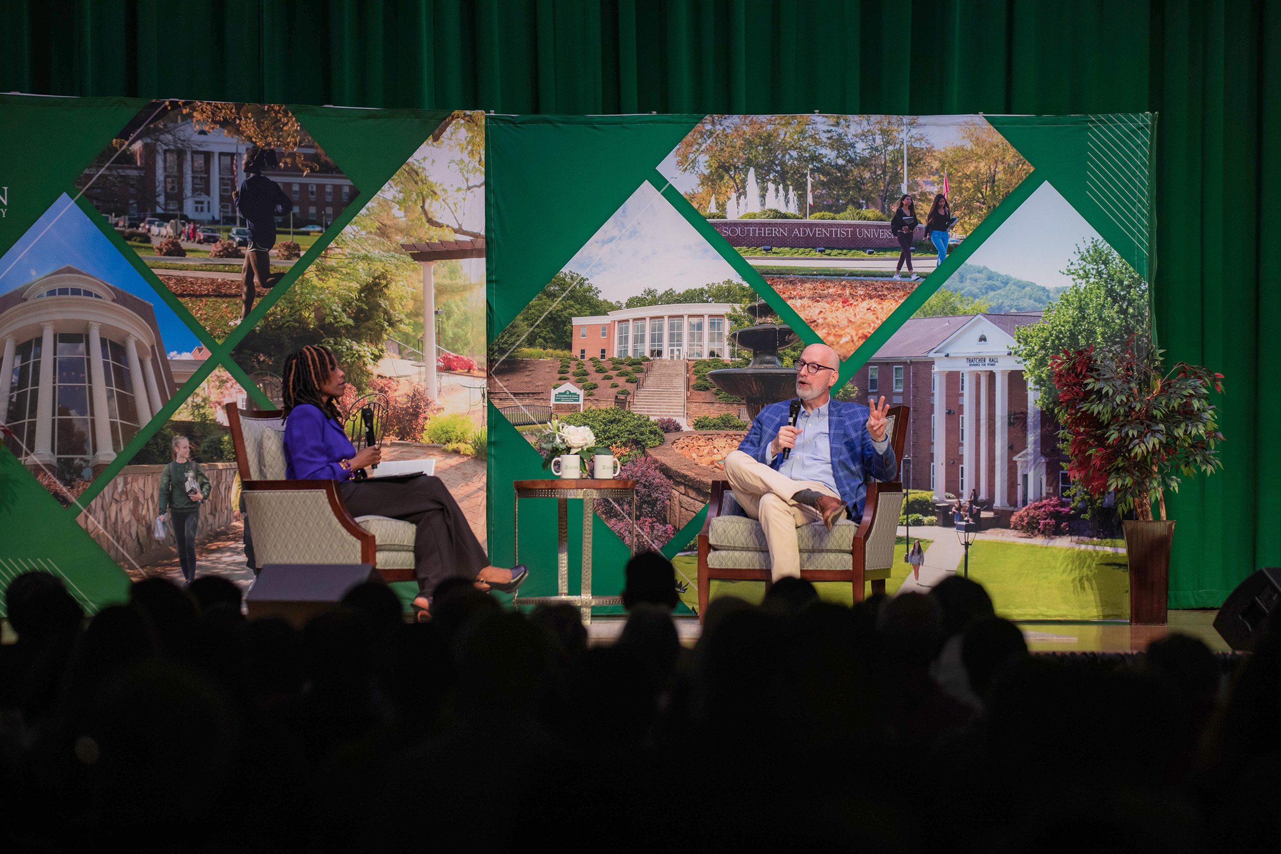 David French speaks with Chattanooga’s Local 3 co-anchor LaTrice Curry during the Q&A portion of his presentation