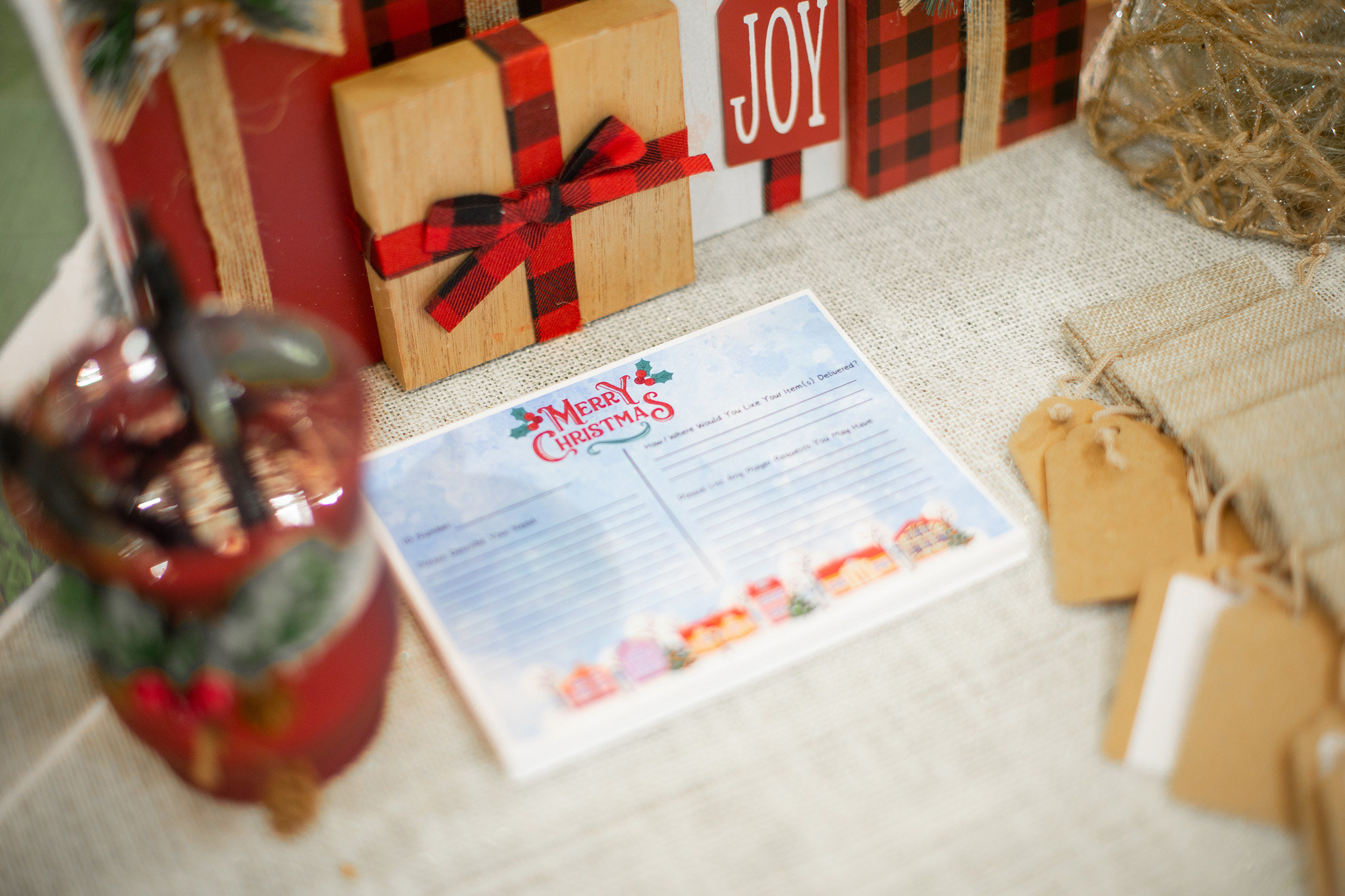 Students can fill out a card and place it into a burlap bag on the tree.